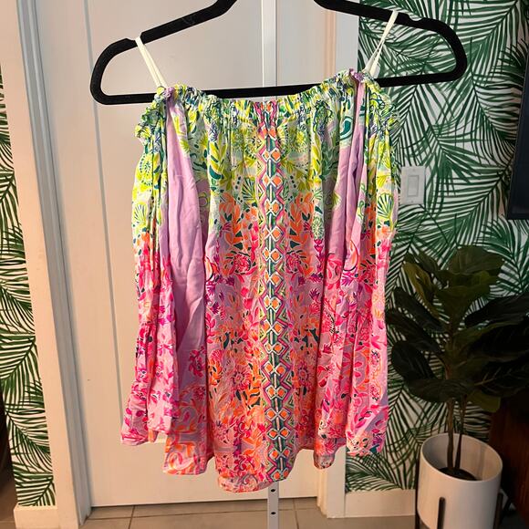 Lilly Pulitzer Bright Multicolor Floral Boho Off-Shoulder Tank Top Size XS - Picture 2 of 9
